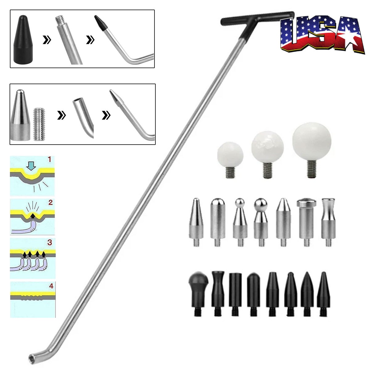 19PCS Dent Puller Kit Paintless Auto Body Dent Repair Tool Rods Kit