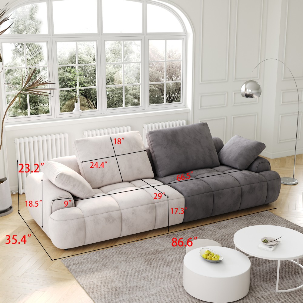 Modern 2-Seat Sofa Gray Yellow Suede Velvet Sofa Upholstered Free Shipping