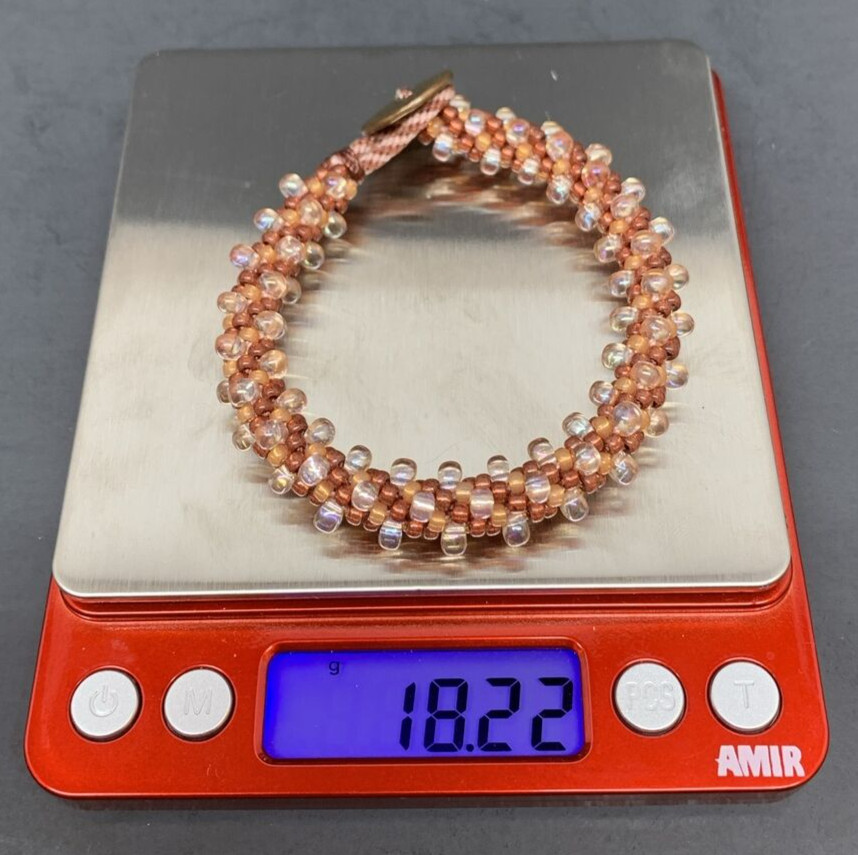 Handmade 8.5" Beaded Bracelet W/Copper Leaf Circle Button Enclosure 18.22G