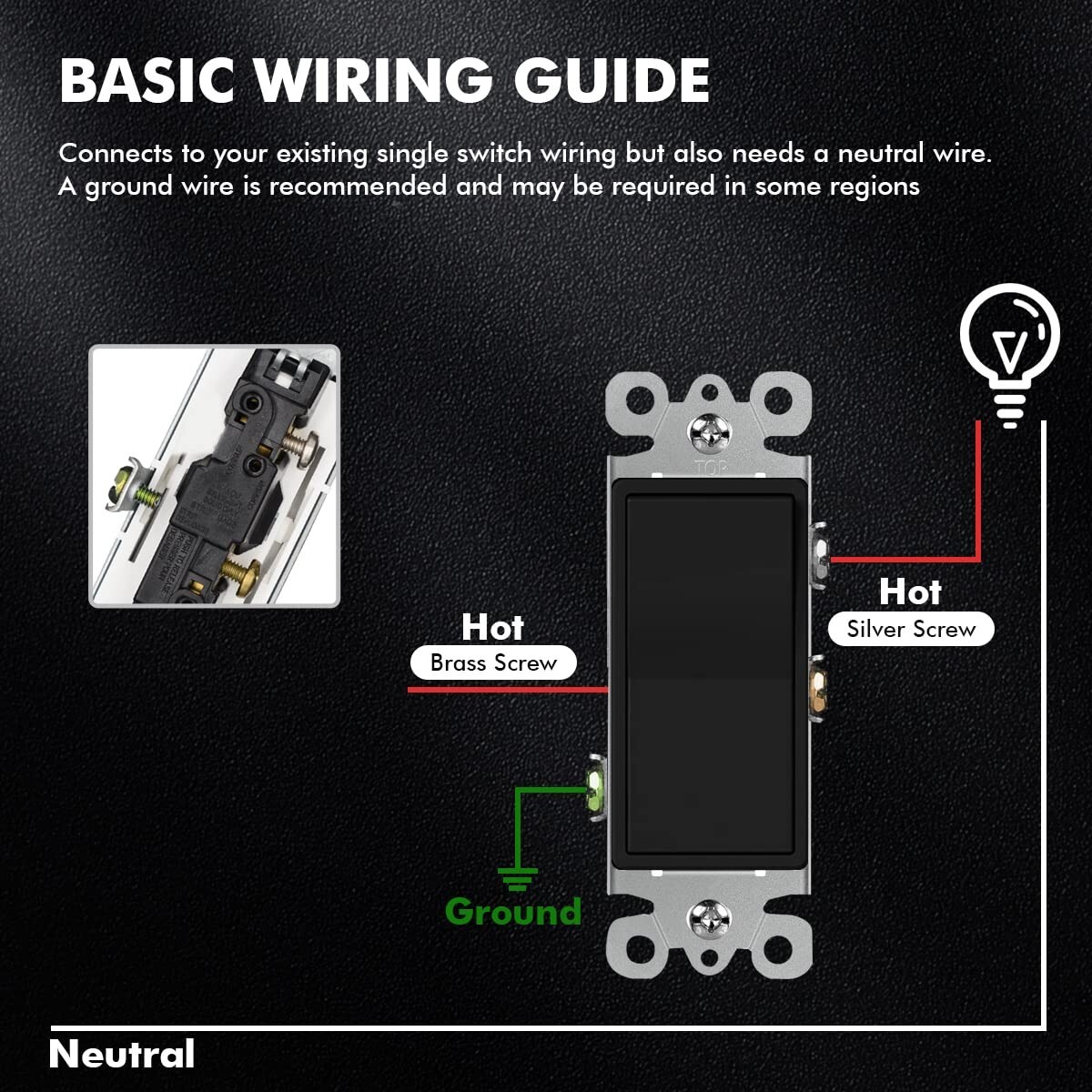 10 Pack Decora Light Switch Black, Single Pole Paddle Rocker,15A 120V/277V