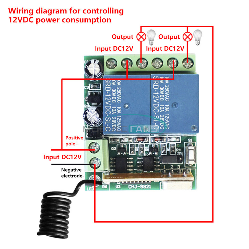 DC12V 2Channel Wireless Remote Control Switch Relay Receiver Module 315/433MHz