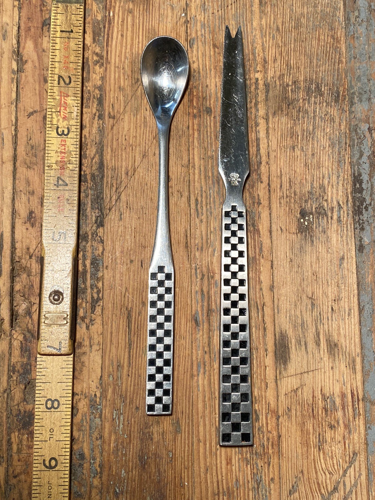 1960’s YAX Japan Stainless Steel Bar Checkered Spoon Cheese Knife Rosewood