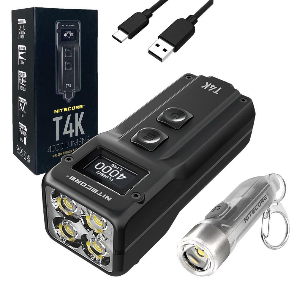 COMBO: Nitecore T4K Type-C Rechargeable Keychain XP-L2 Flashlight - 4000 Lumen w