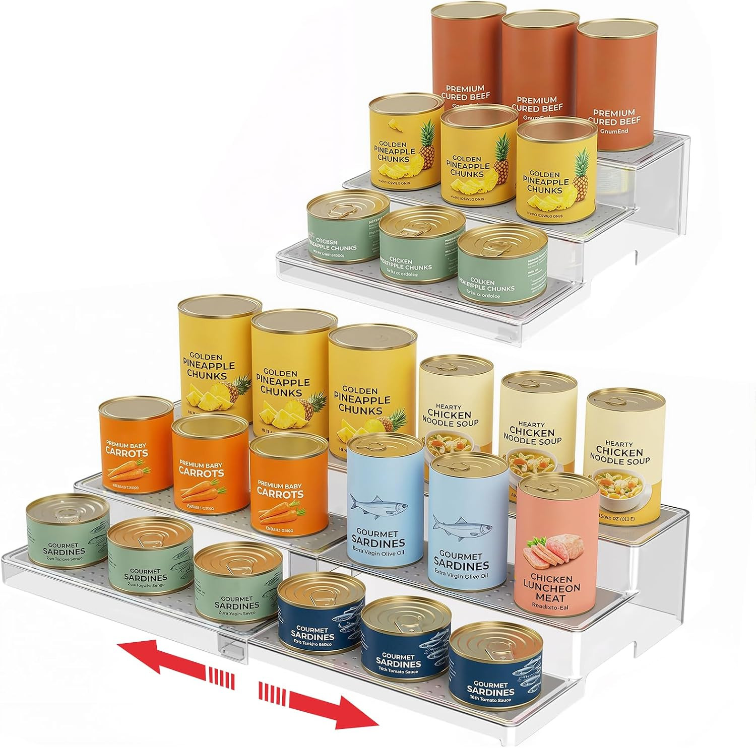 Expandable Can Rack Organizer 2 Pack, 3-Tier Adjustable Length | Set of 2 Holds