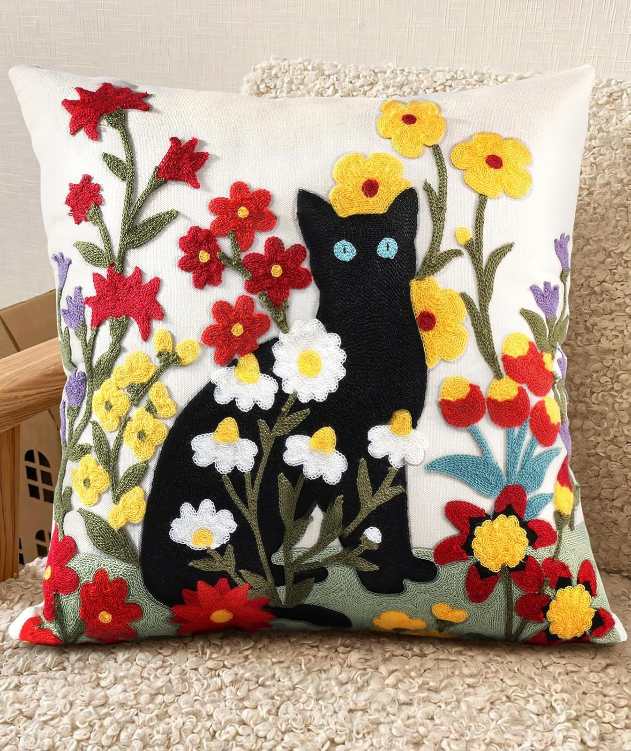 Embroidered Throw Pillow Covers - 18X18 Decorative Pillow Covers with Zipper Aes