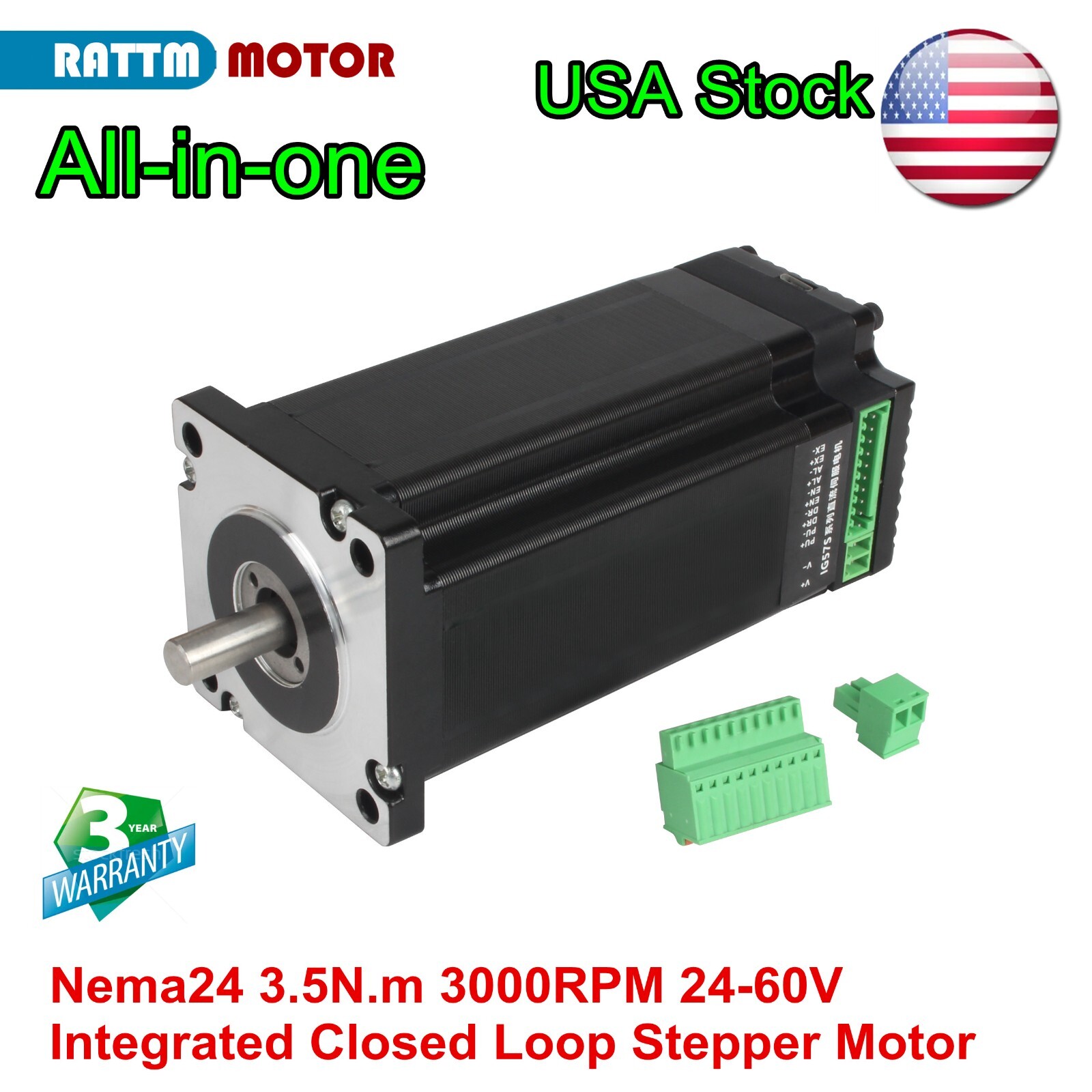 【USA】Nema24 Integrated Closed Loop Stepper Motor Driver 3.5N.m 3000rpm 24-60V DC