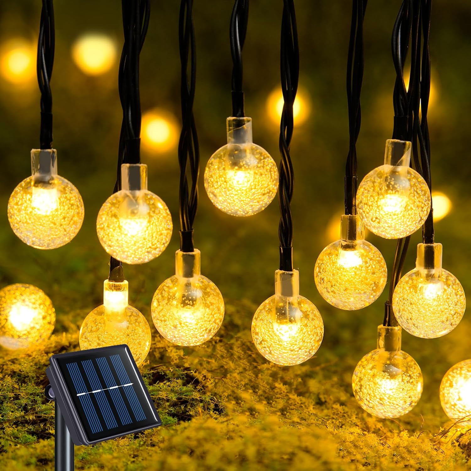 2 Pack Solar String Lights Outdoor, 60 LED, Crystal Globe | Outdoor Waterproof,