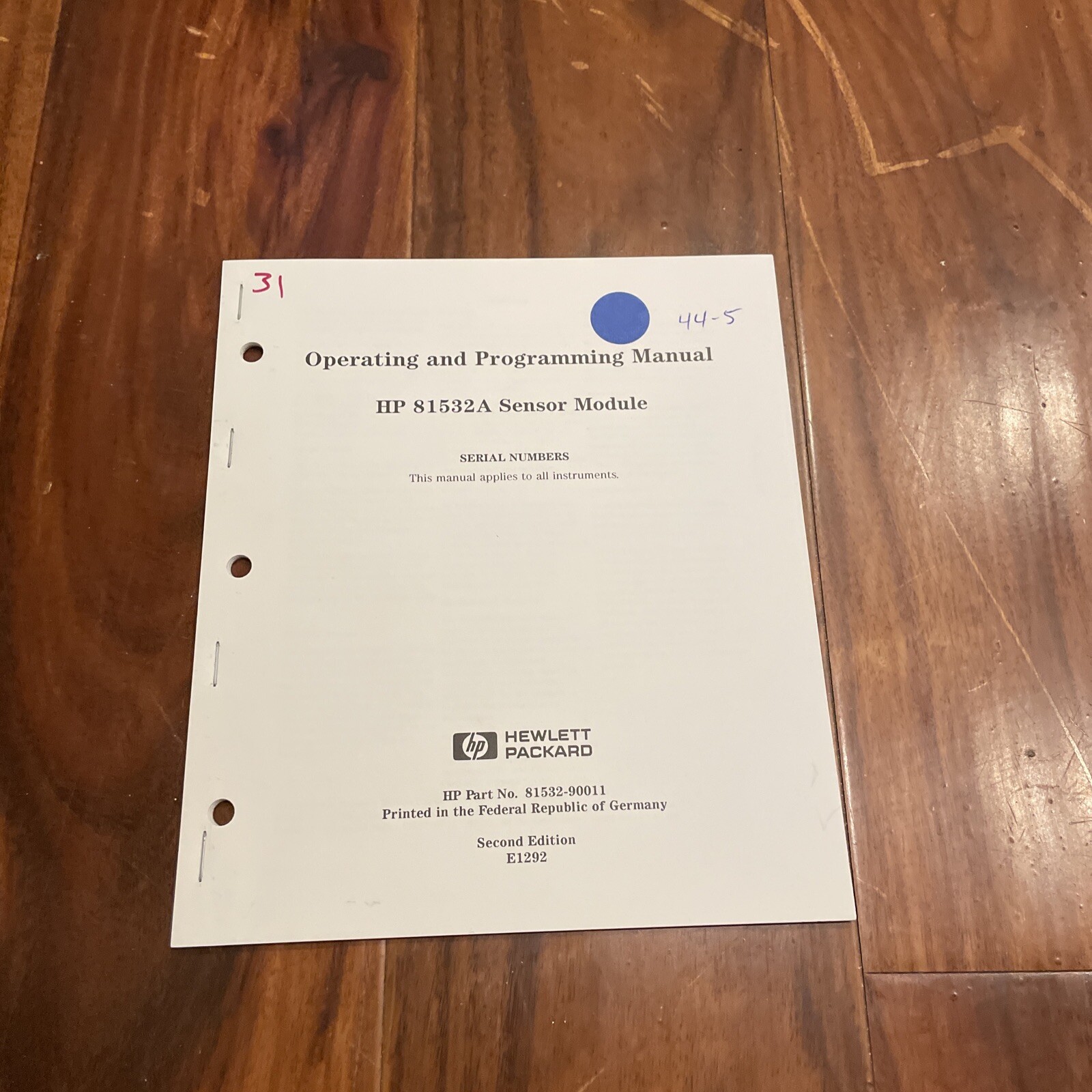 HP 81532A Sensor Module Operating & Programming Manual 81532-90011