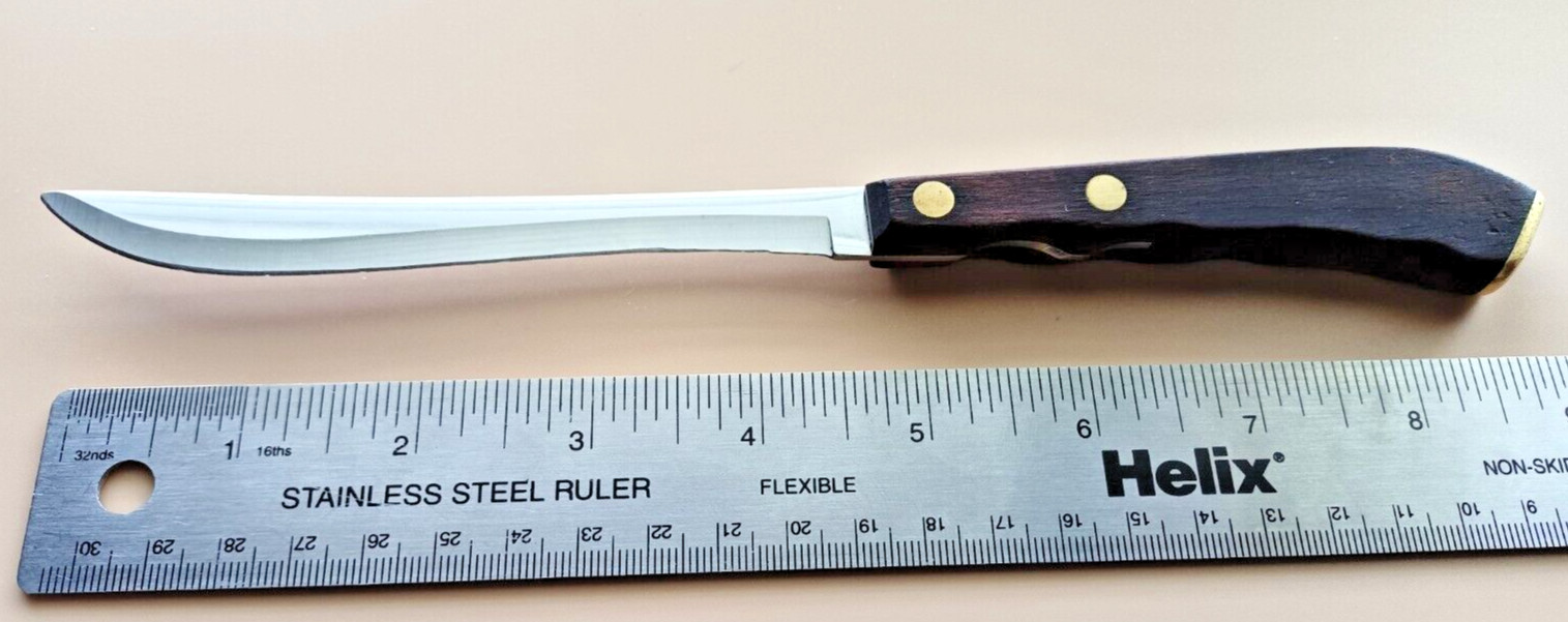 Vintage Ecko Flint 5" Table Knife - Wood Handle w/ Brass Rivets & Butt