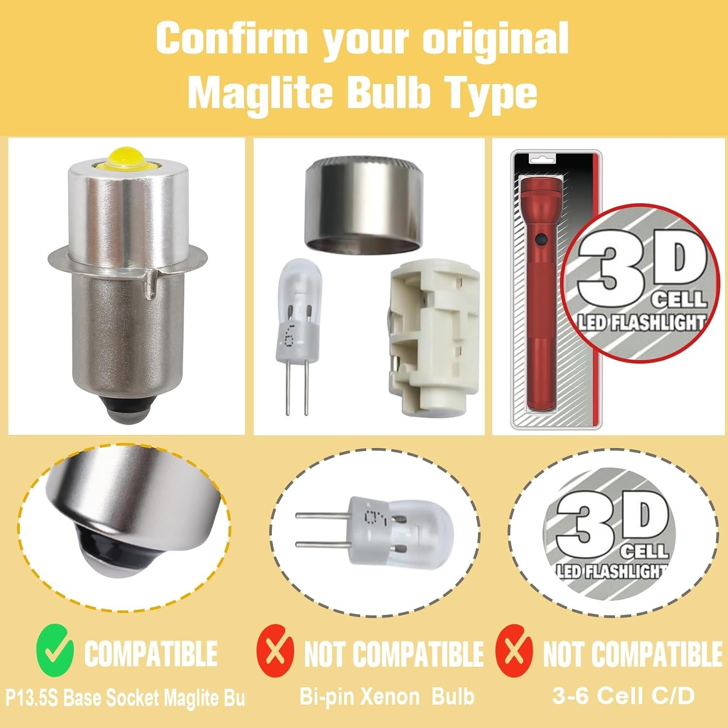 LED Conversion Kit for Maglite LED Bulb Only 2 Cells C&D Maglight Flashlights...