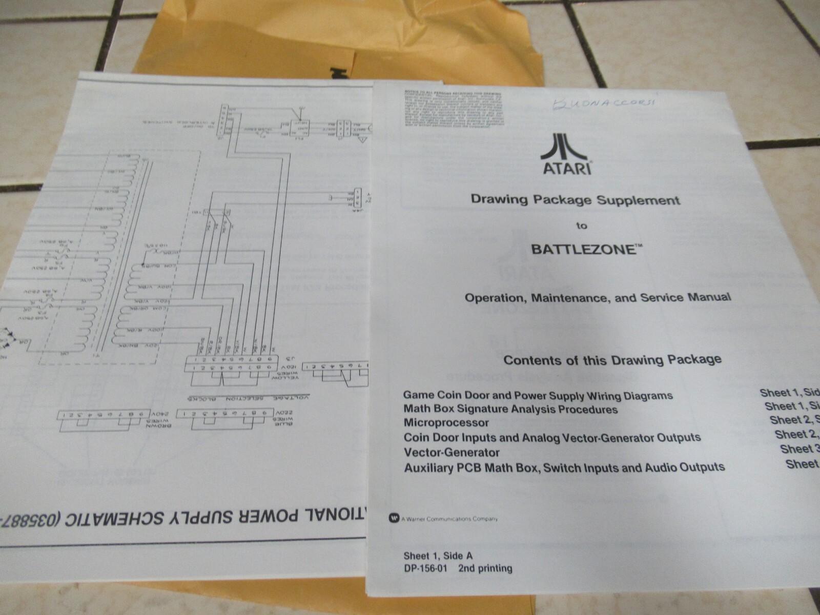2 ATARI DRAWING PACKAGE SUPPLEMENTS TO BATTLEZONE #DP-156-01 2ND PRINT