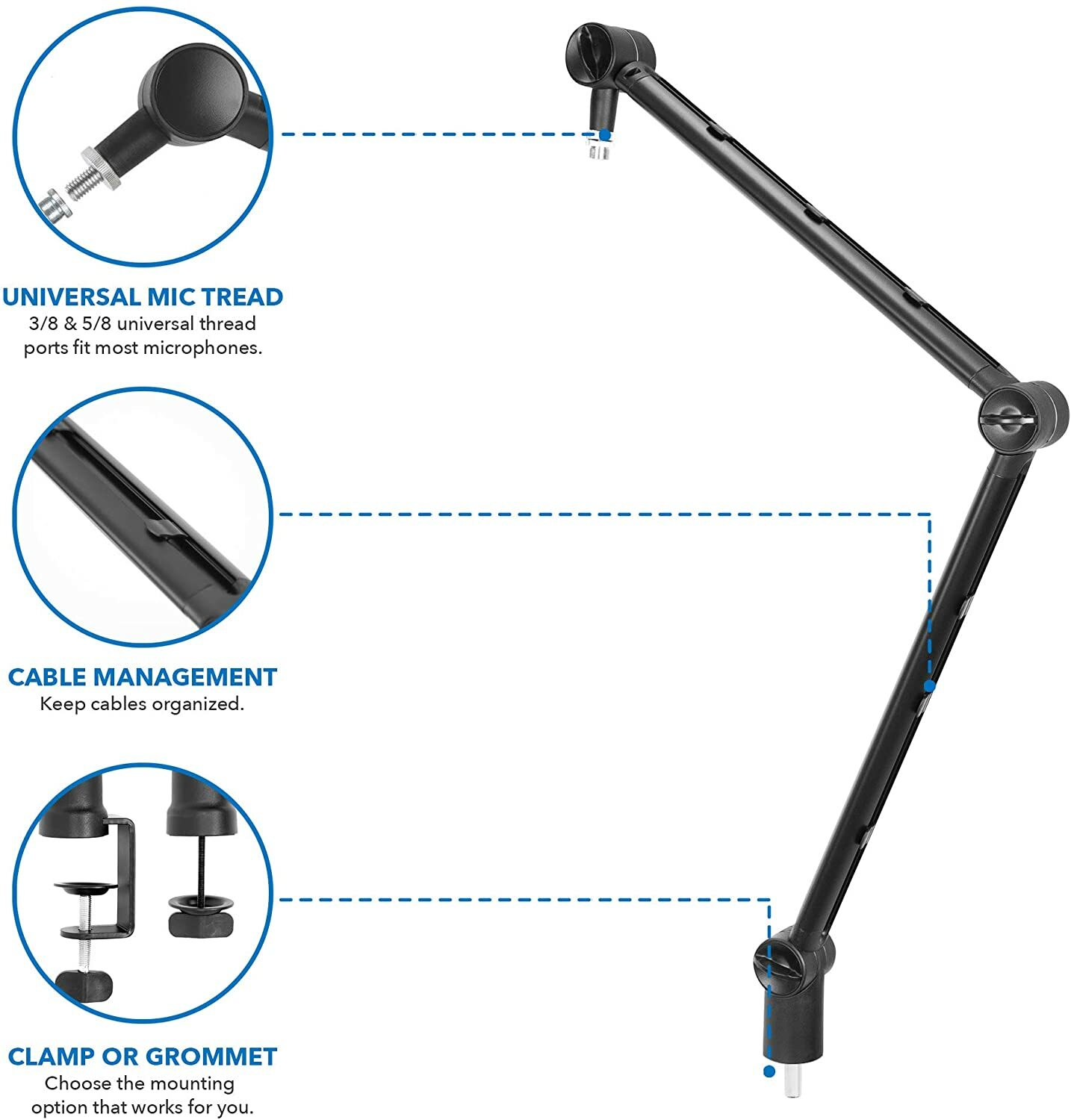 THRONMAX Adjustable Microphone Boom Arm Stand 360-degree Rotating Mic USA 🇺🇸