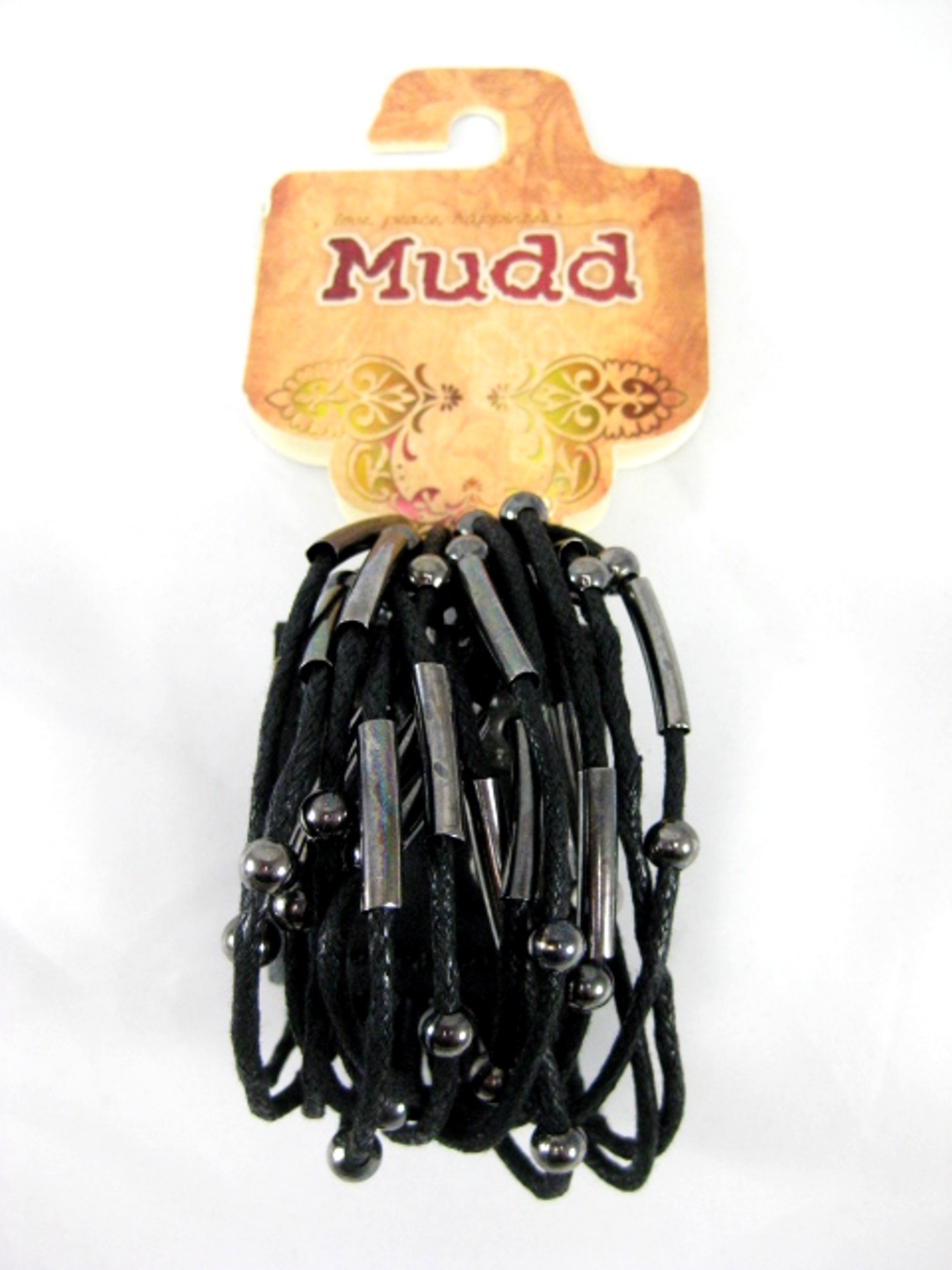 Multi Strand Black Leather Bracelet with Hematite Sliders & Balls by Mudd #B1004