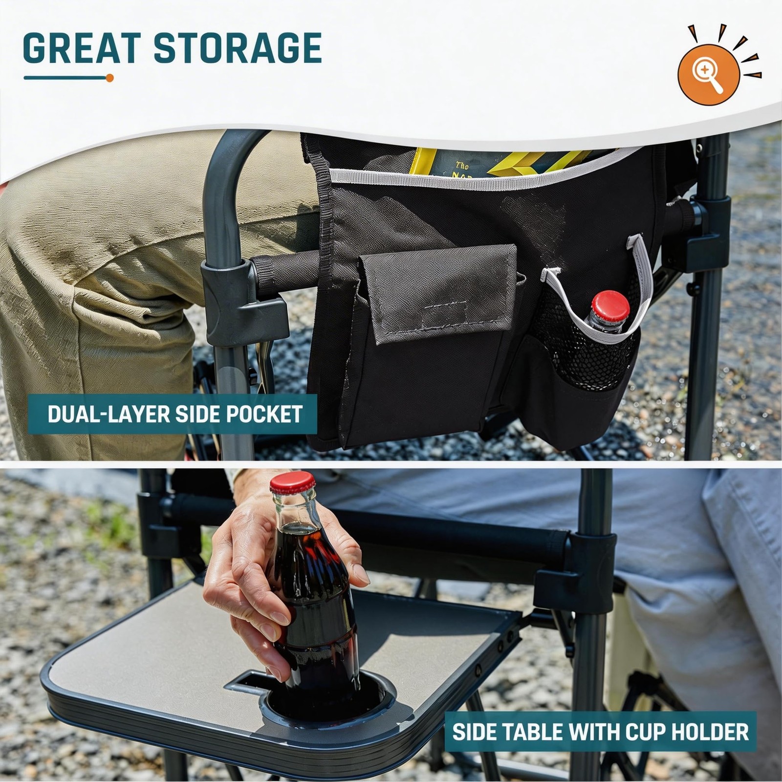 Camping Chairs for Adults Directors Chair with Side Table, 1-Step Setup, Mesh...