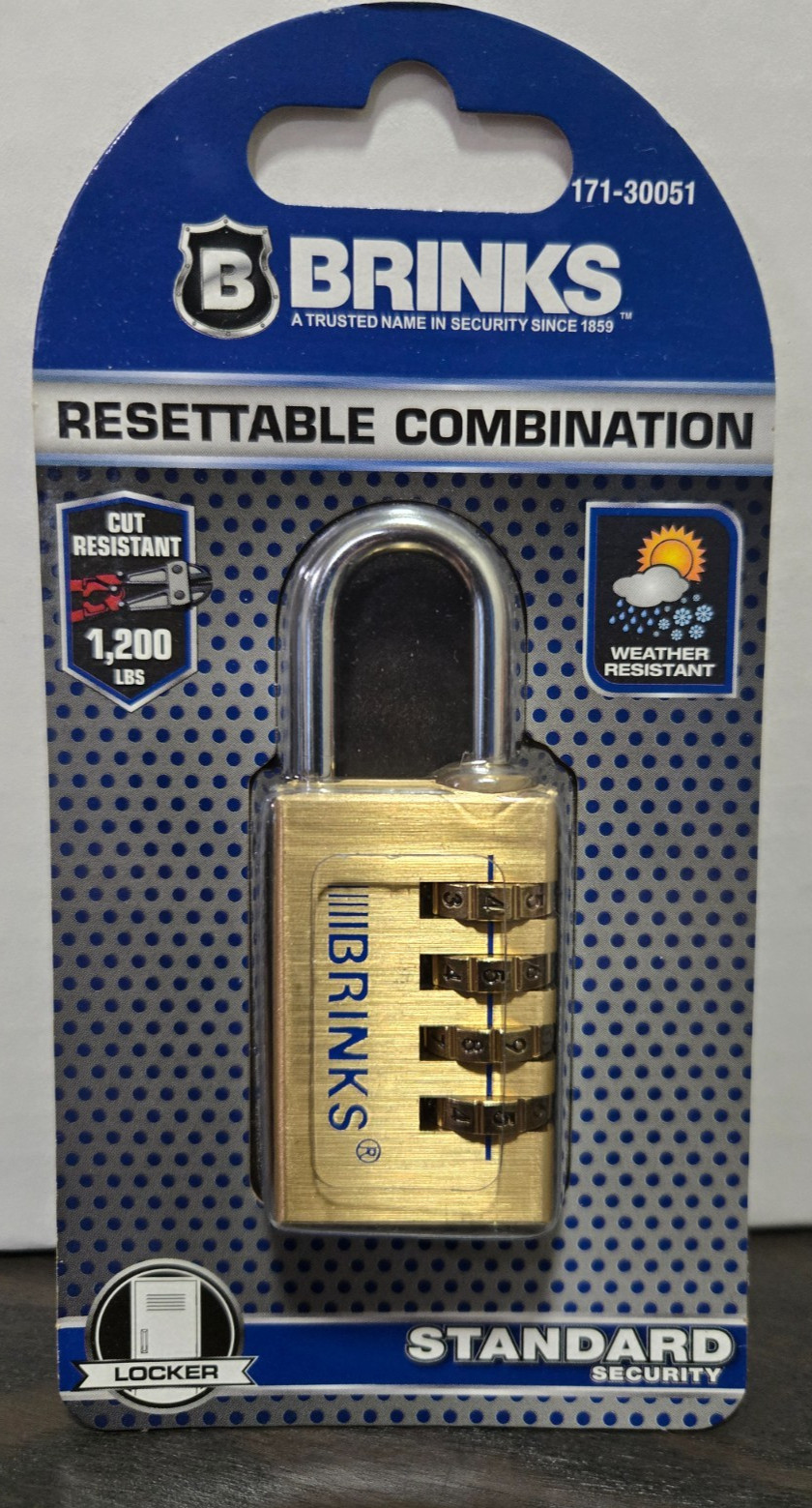 BRINKS - 30mm 4-Dial Resettable Padlock - Chrome Plated  Hardened Steel Shackle