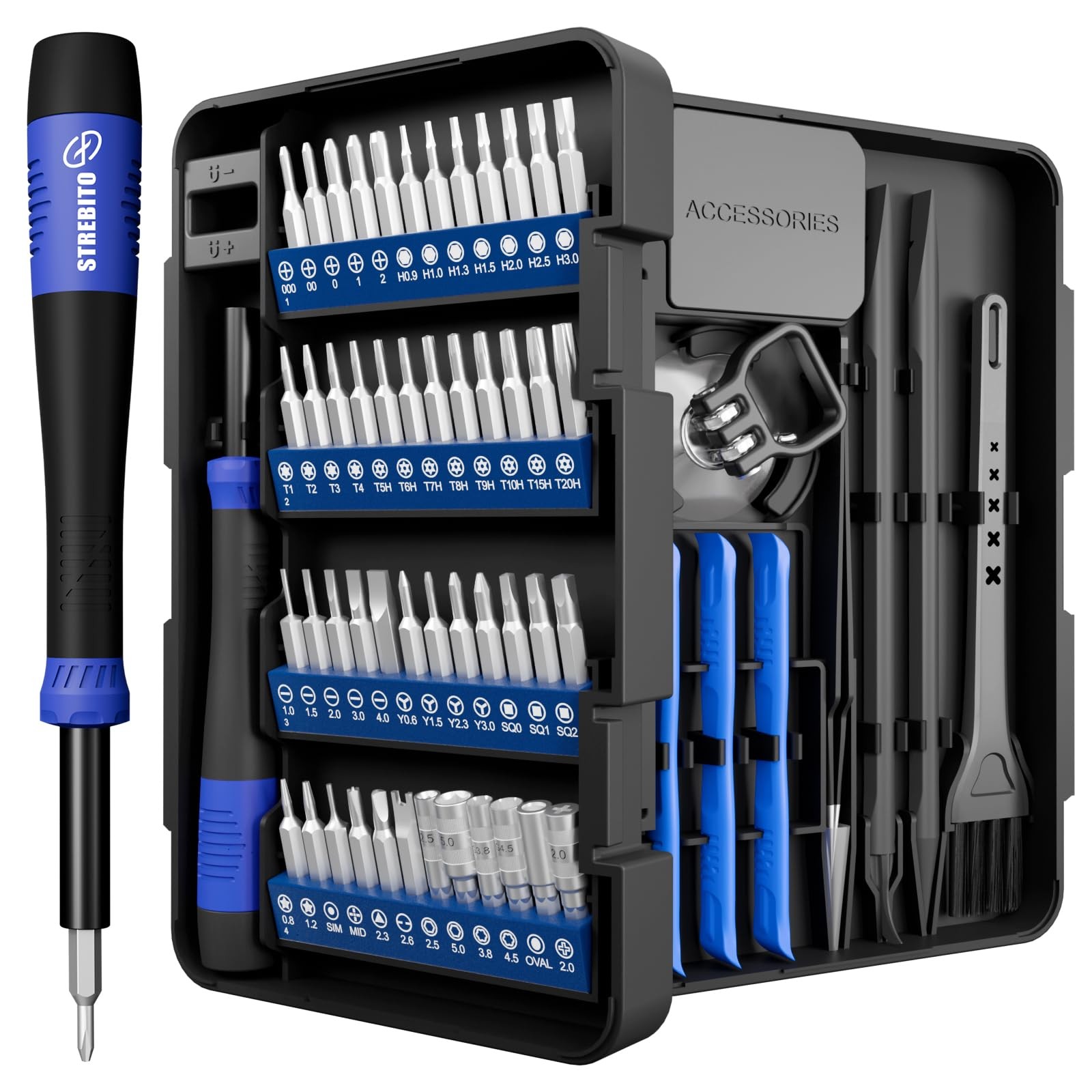 STREBITO Small Precision Screwdriver Set 64-piece with Torx, 64 in 1, Blue