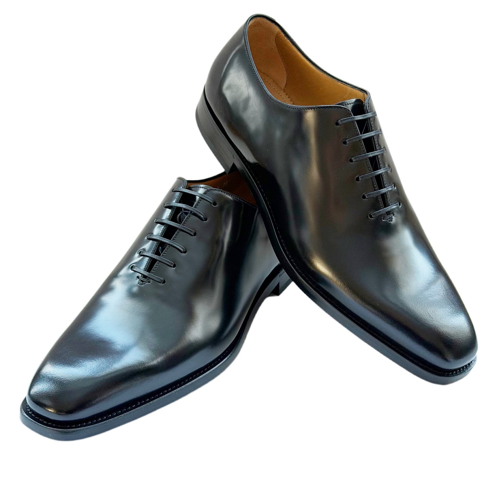 Ferragamo GEOFFREY Black Leather Oxford Men's Welted Dress Shoes Almond Toe