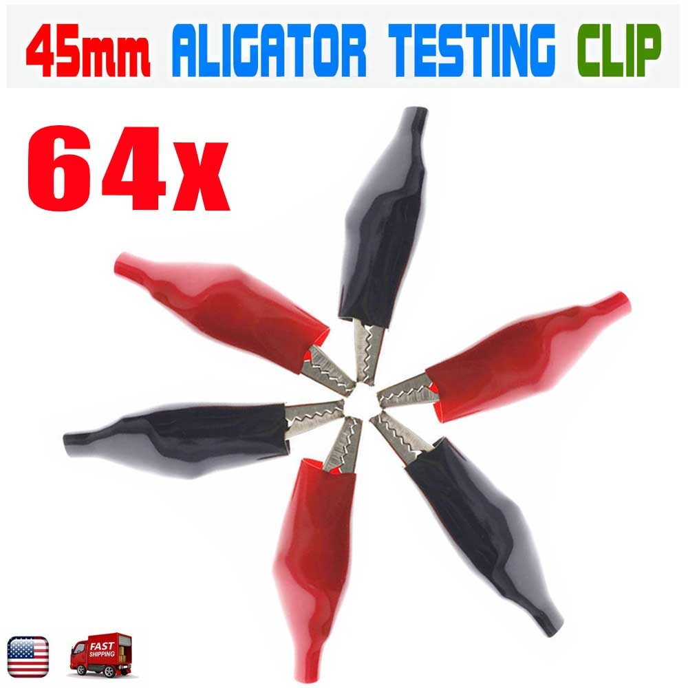 64PCS Insulated Alligator Clips Jumper Test Lead Crocodile Clamps 45mm Large USA