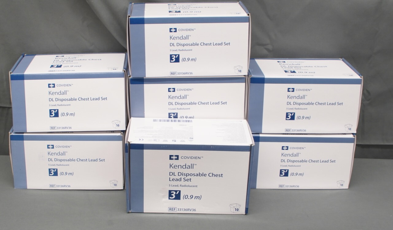 Covidien Kendall 33136RV36 DL Disposable Chest Lead Set - Lot Of 8 Boxes (R4)