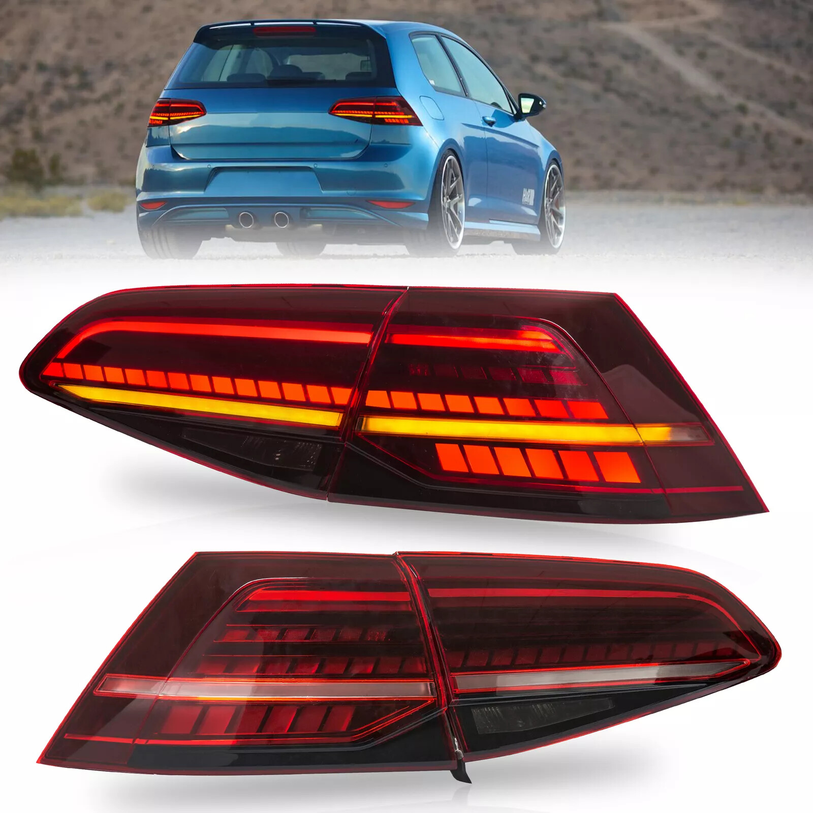4pcs FULL LED Projector Headlights+Red Tail Light For VW Golf 7 MK7& GTI 2015-17