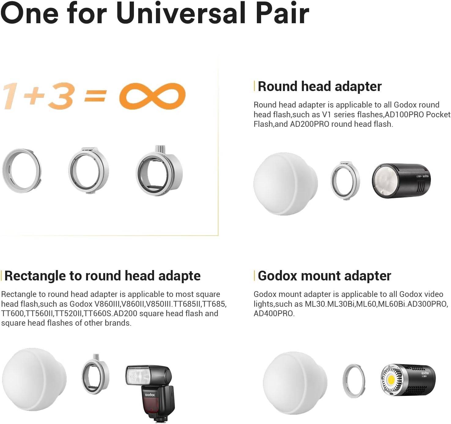 Flexible ML-CD15 Diffusion Dome with Adapters for Round and Square Flash Models