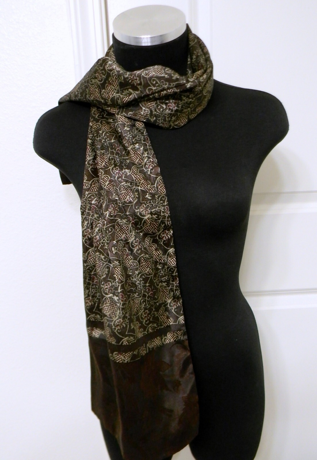 Men's Brown/ Green Polyester Geometric Print Double Layer Scarf
