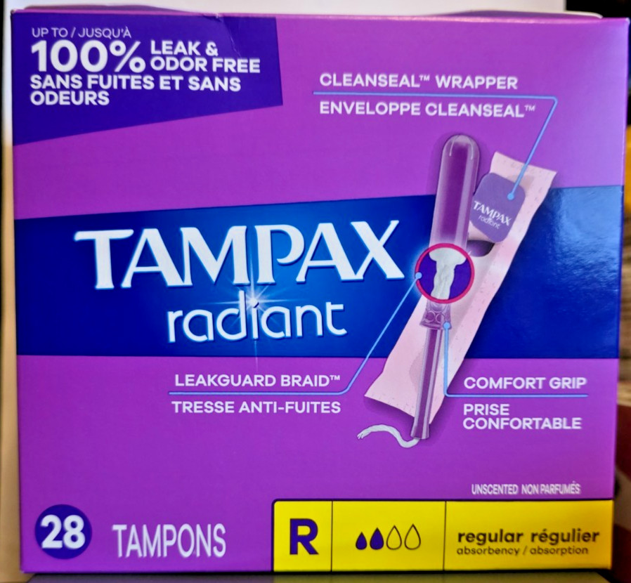 Tampax Radiant Tampons Regular Absorbency, Unscented, 28 Count