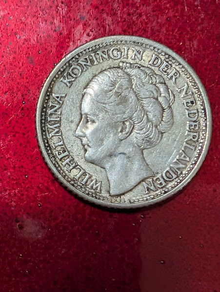 1943 P NETHERLANDS .640 SILVER 25 CENTS KM#164 ACORN  COIN #140
