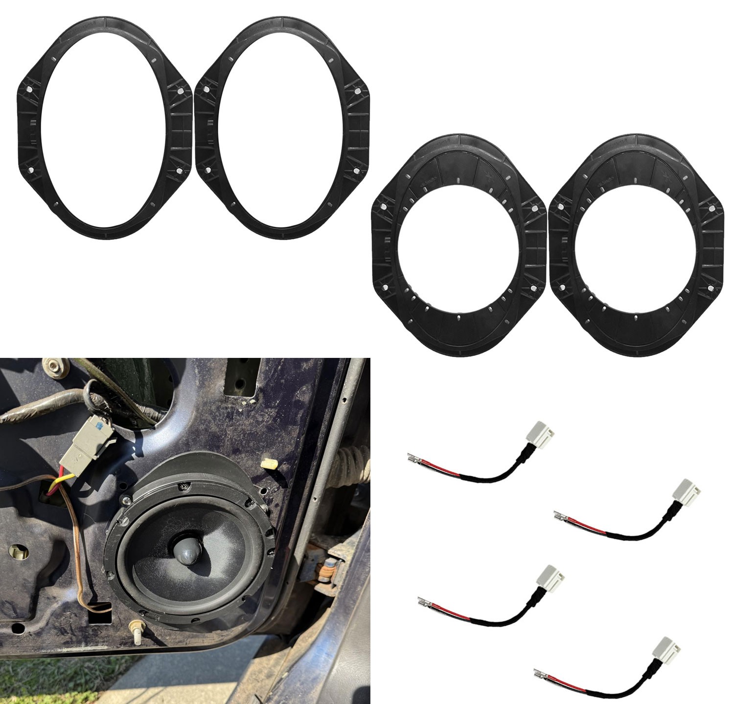 6.5" + 6x9" For 2015-2025 Ford F150 Car Door Speaker Adapter Ring With Wire 4pcs