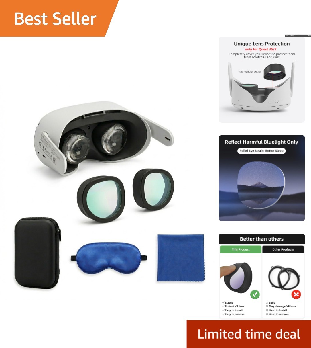 Easy Install Blue Light Glasses for Quest 2/3S - Anti-Glare & Anti-Dust