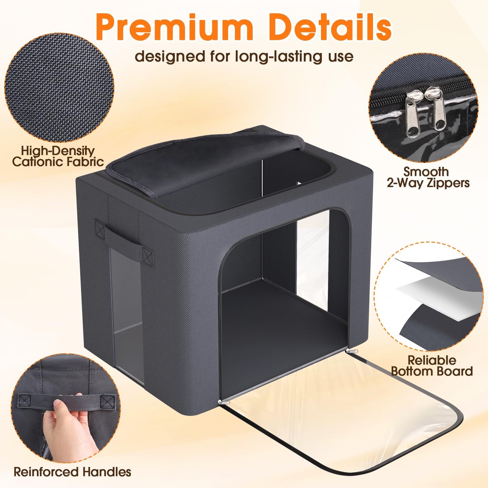 6 Pack Fabric Storage Bins with Metal Frame, 40L Organizer Bags, Clear Window, Z