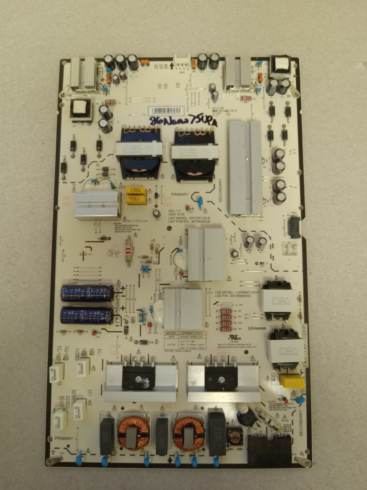 LG 86" 86NANO75UPA CUSYLH POWER SUPPLY Board EAY65895552 EPCD27CB1B 3PCR02851B