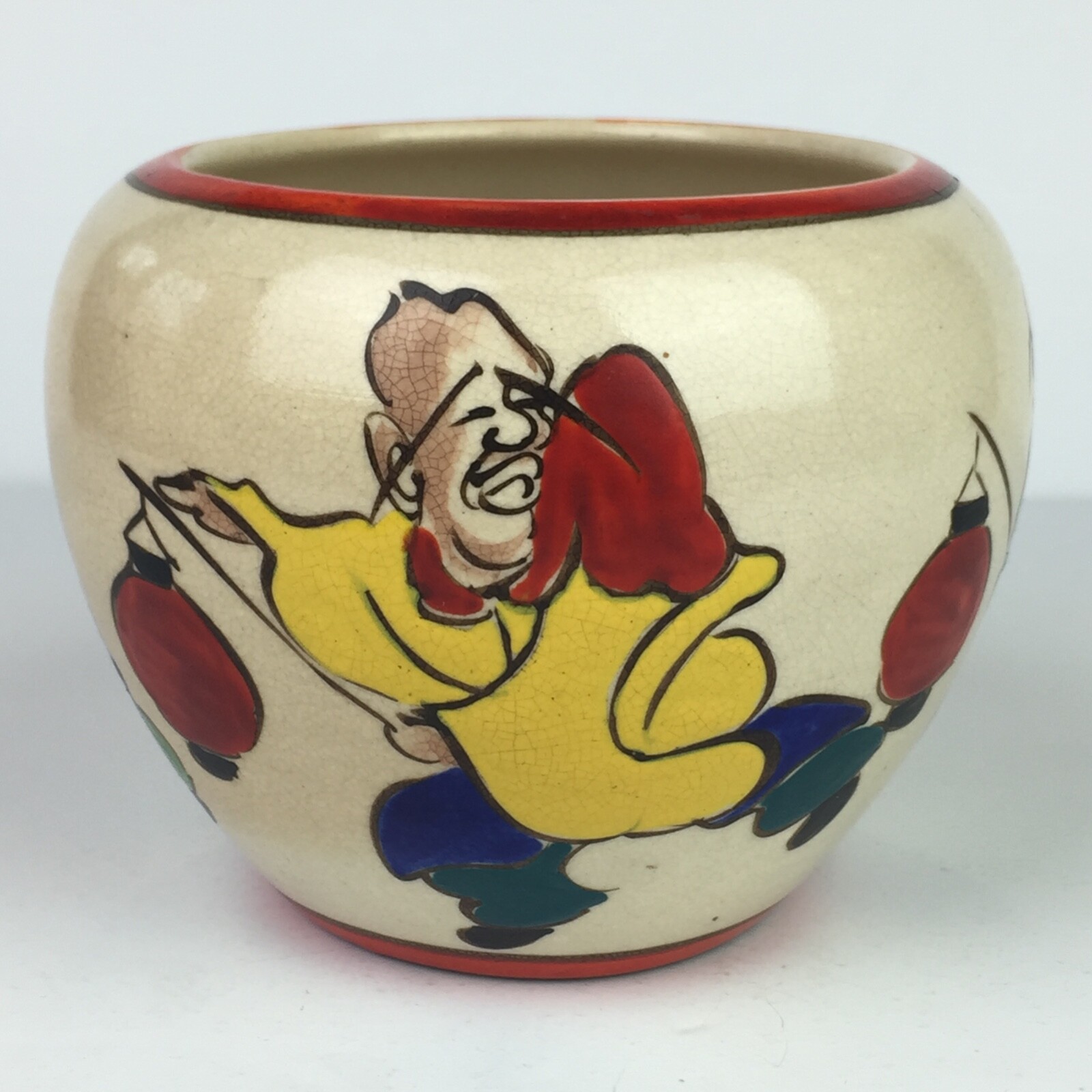 Colorful Vintage Asian Inspired 4" High Pottery Vase Planter As Is