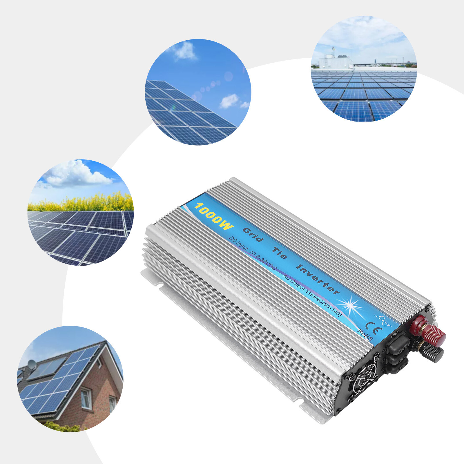 1000W MPPT Grid Tie Inverter DC10.8-32V to AC90-140V Pure Sine Wave Inverter