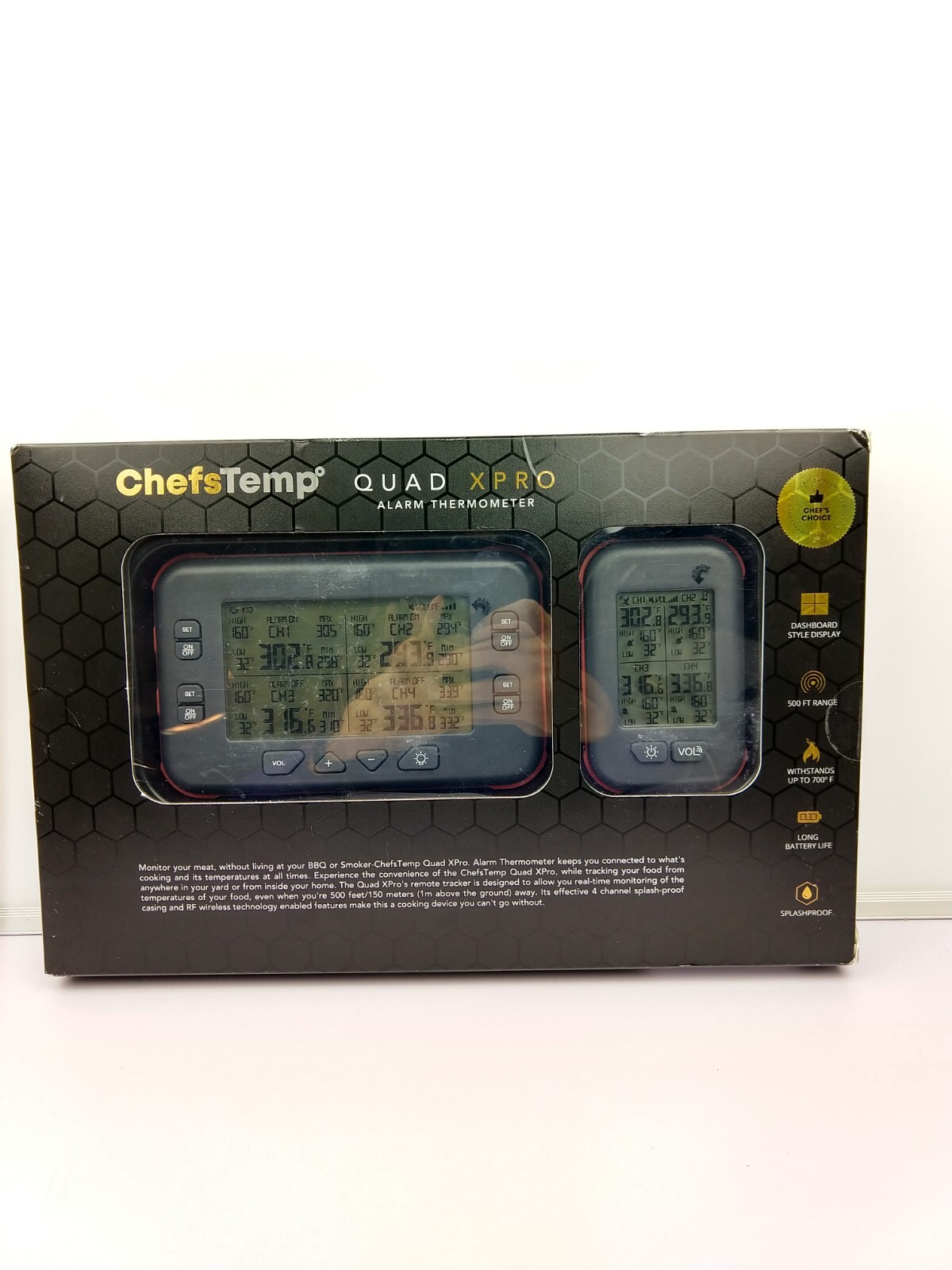 ChefsTemp Quad XPro Wireless Meat Thermometer, 1000FT Long-Range BBQ Alarm - NEW