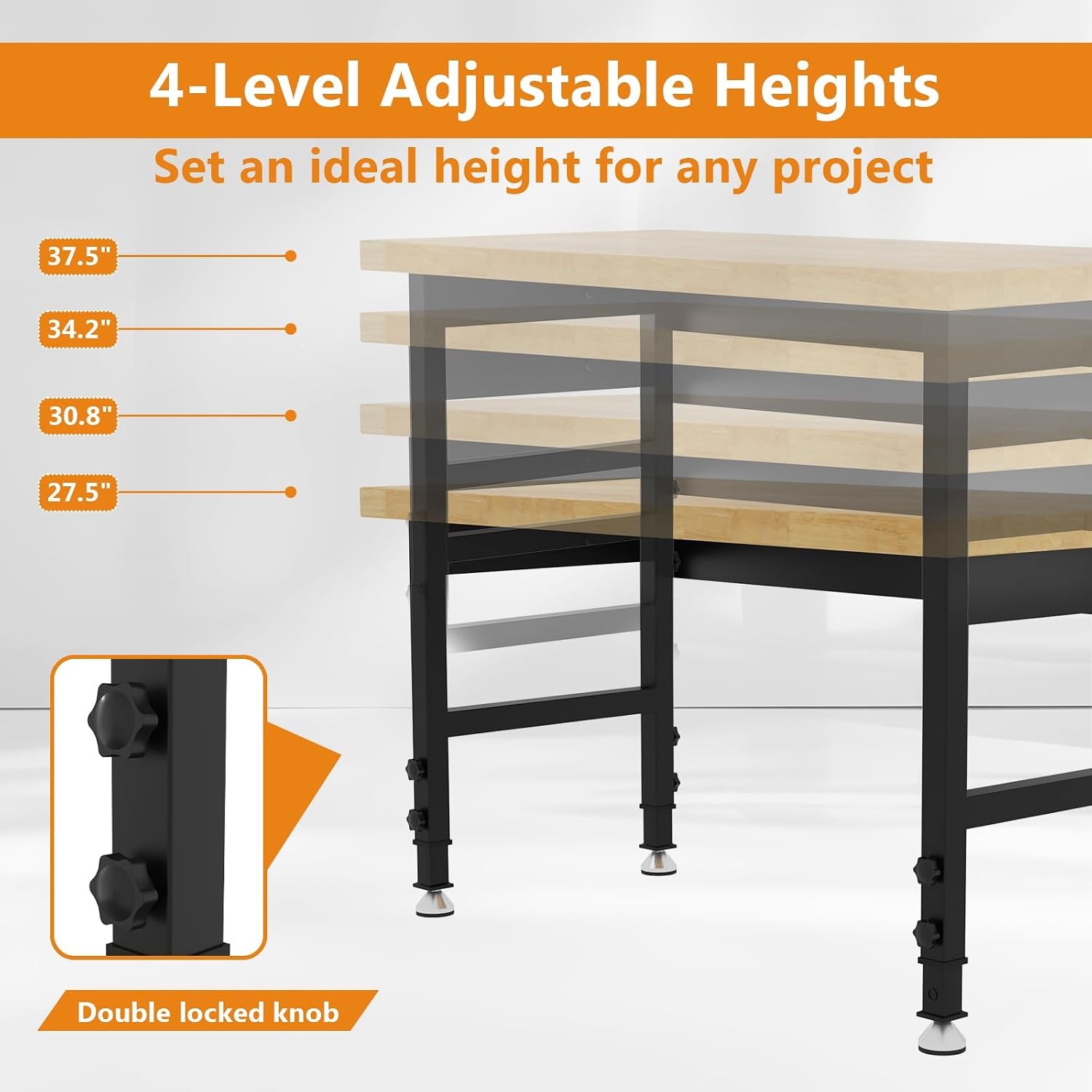 48" Heavy Duty Work Bench Adjustable Height Workbench 2000 LBS Load Capacity