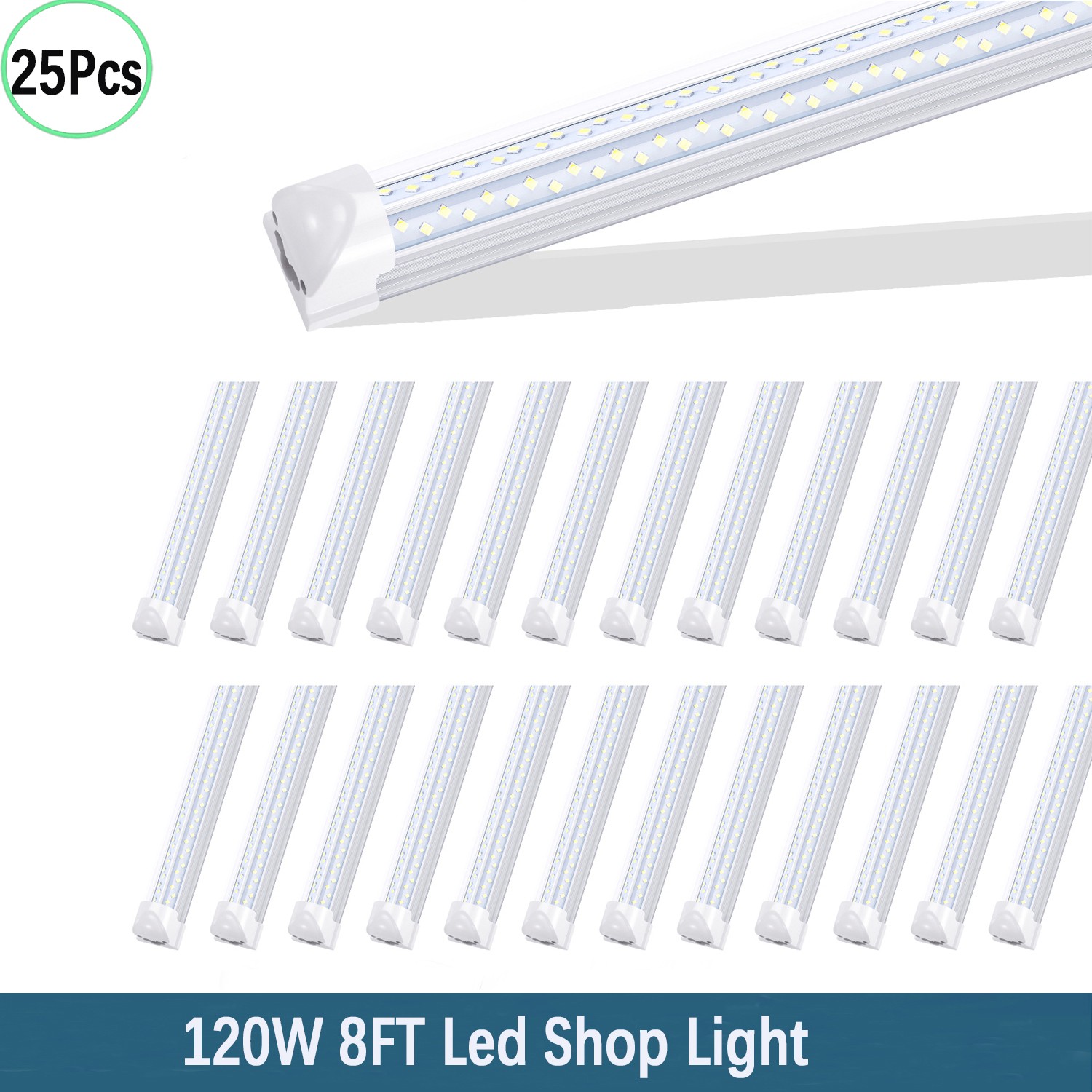 25 Pack 8FT 120W Led Tube Light Bulbs,4 Row Led Shop Light Fixture T8 Integrate
