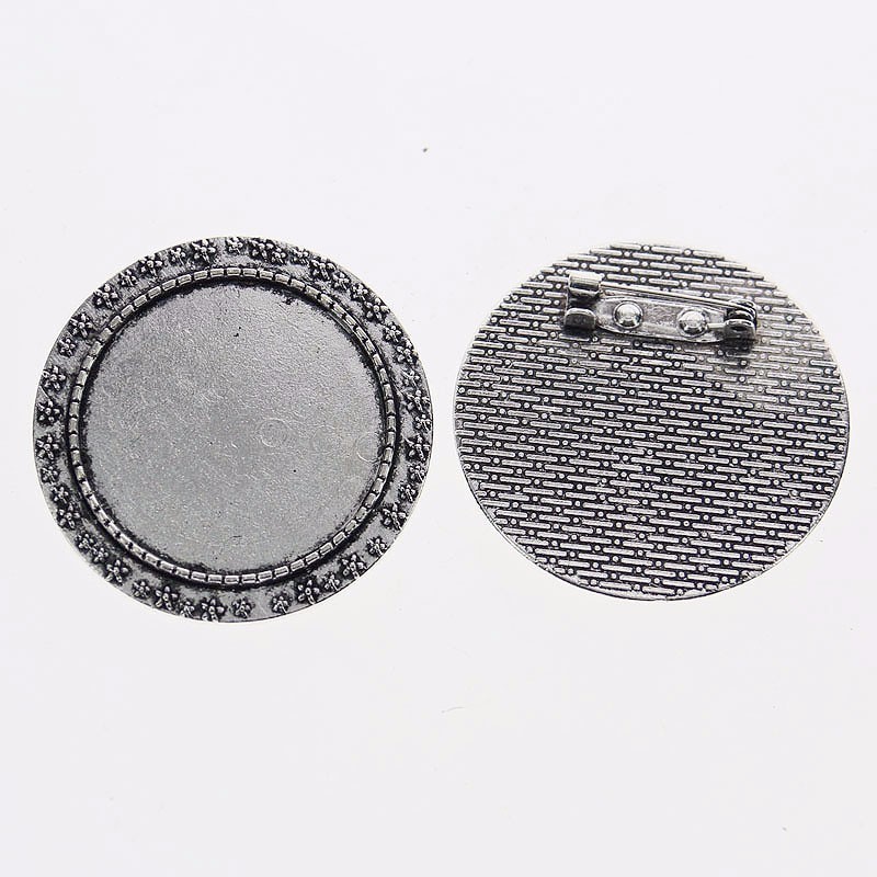 2pcs Tibetan silver color ROUND 30mm cabochon settings  rim brooch design XA021