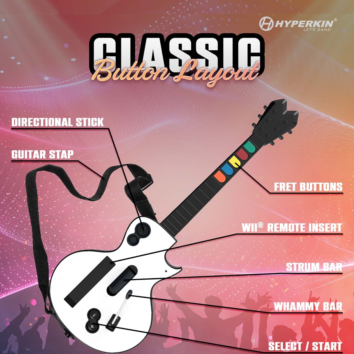 Hyperkin Wii Hyper Strummer Wireless Guitar Controller for Guitar Hero Rock Band