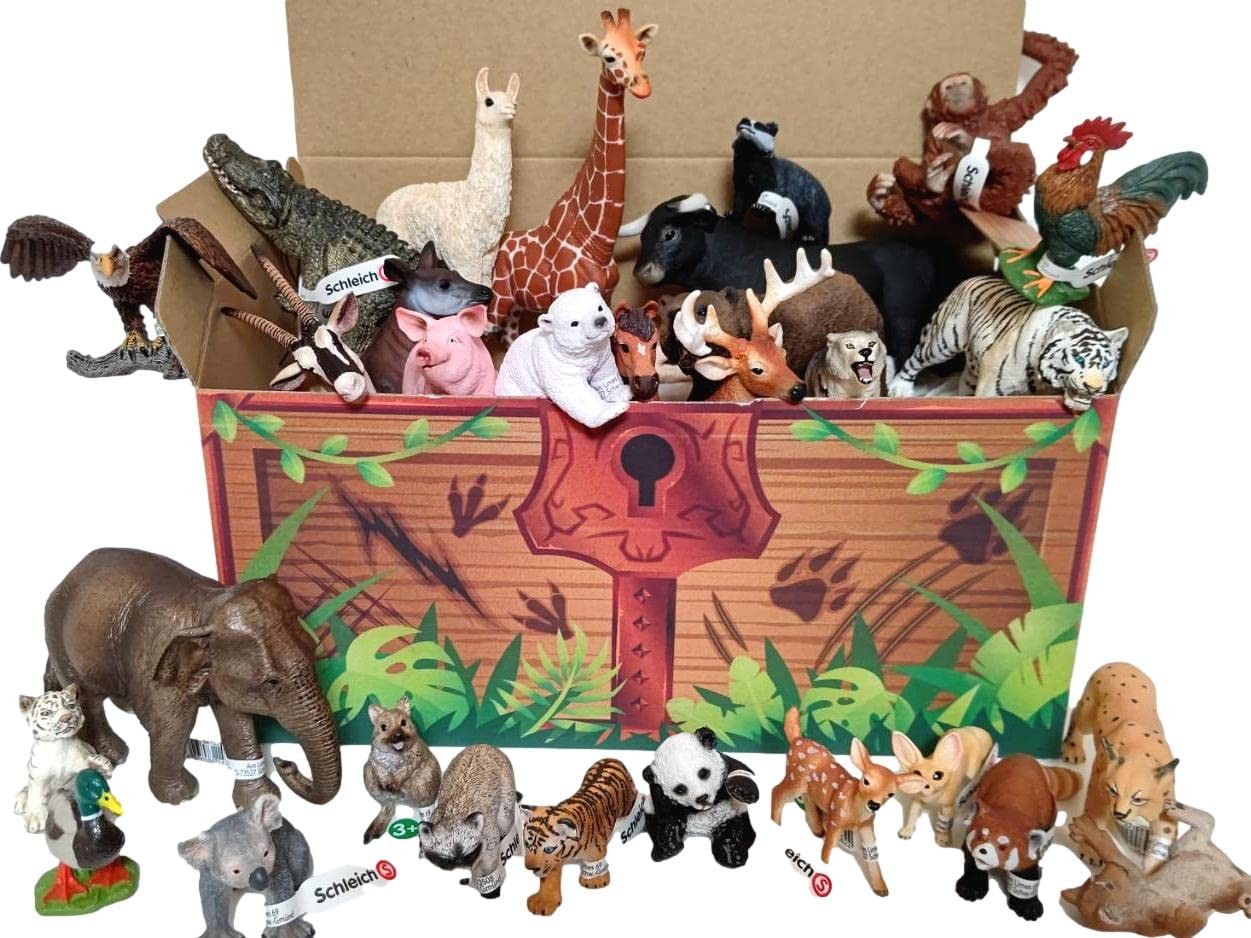 schleich Animal Figure 20 Piece Set Assortment Wild Life FARM WORLD Treasure Box