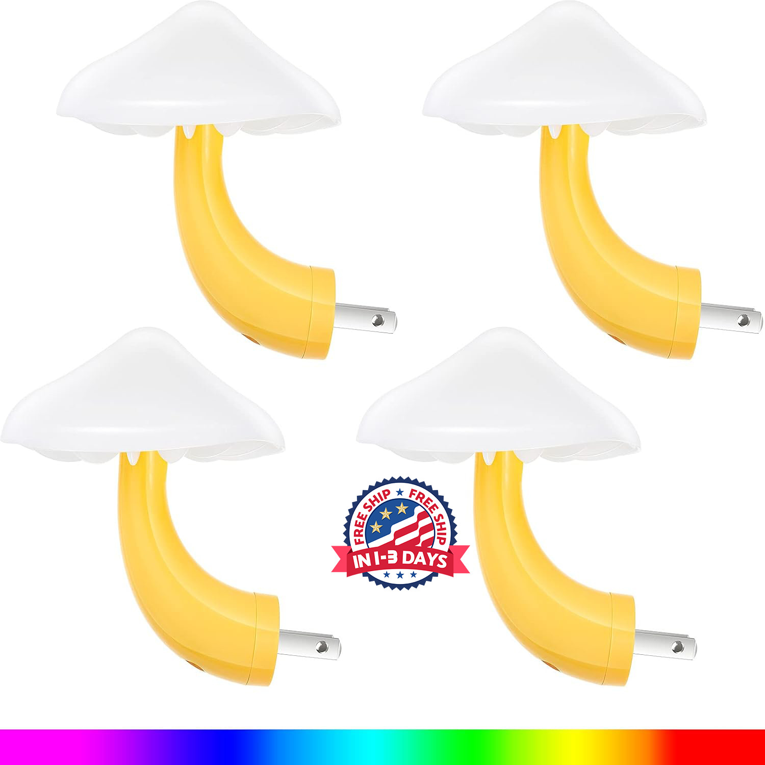 4 piezas de luz nocturna LED con forma de hongo, lámpara enchufable de 7 colores