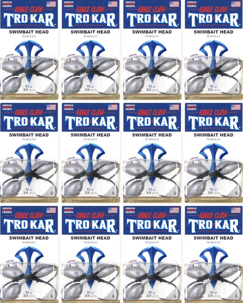 (12) Packs Trokar 6/0 Weighted Swimbait Head 3/4 Oz Hooks Brand New