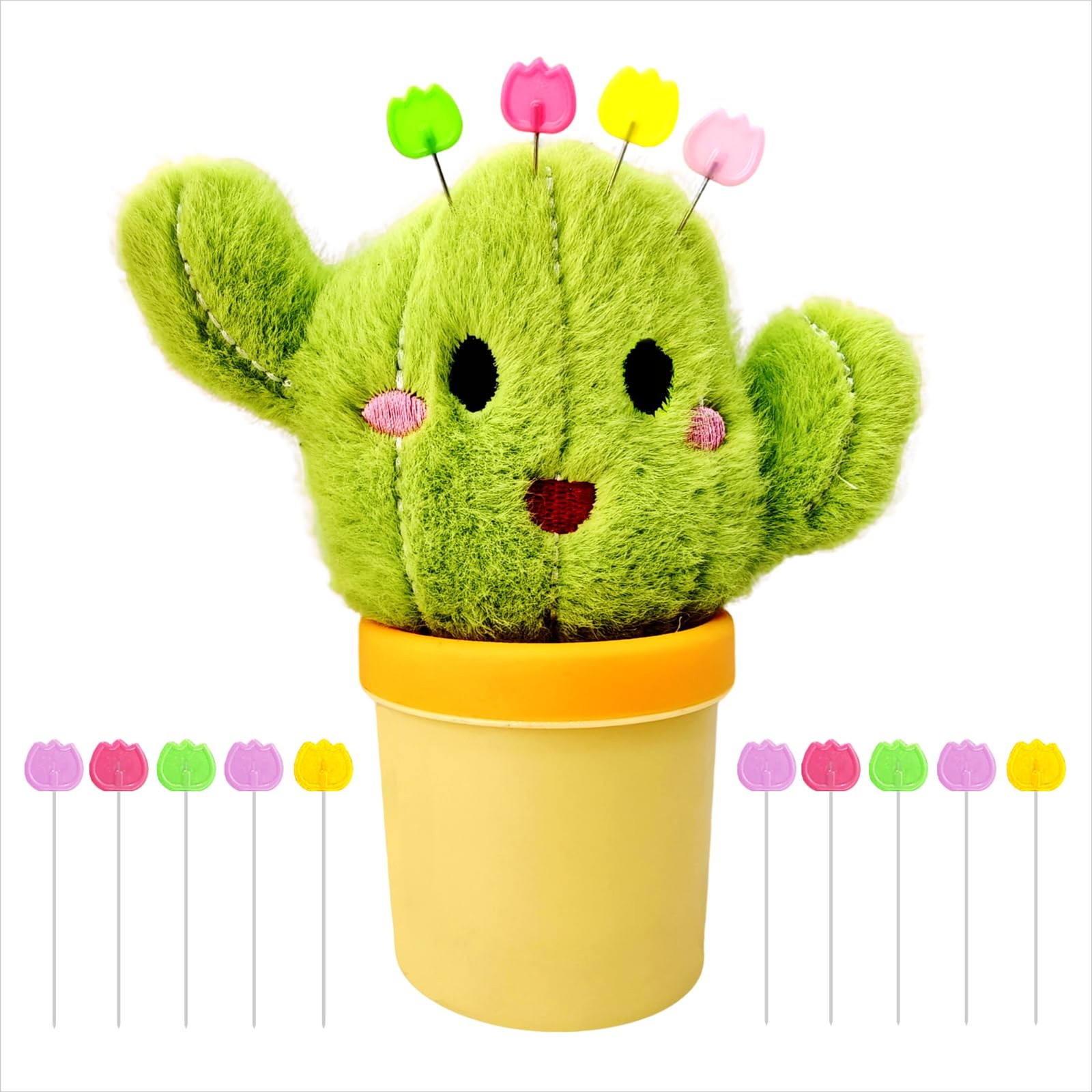 Cactus Pin Cushion Sewing Tool Set with Magnetic Storage, Including 50