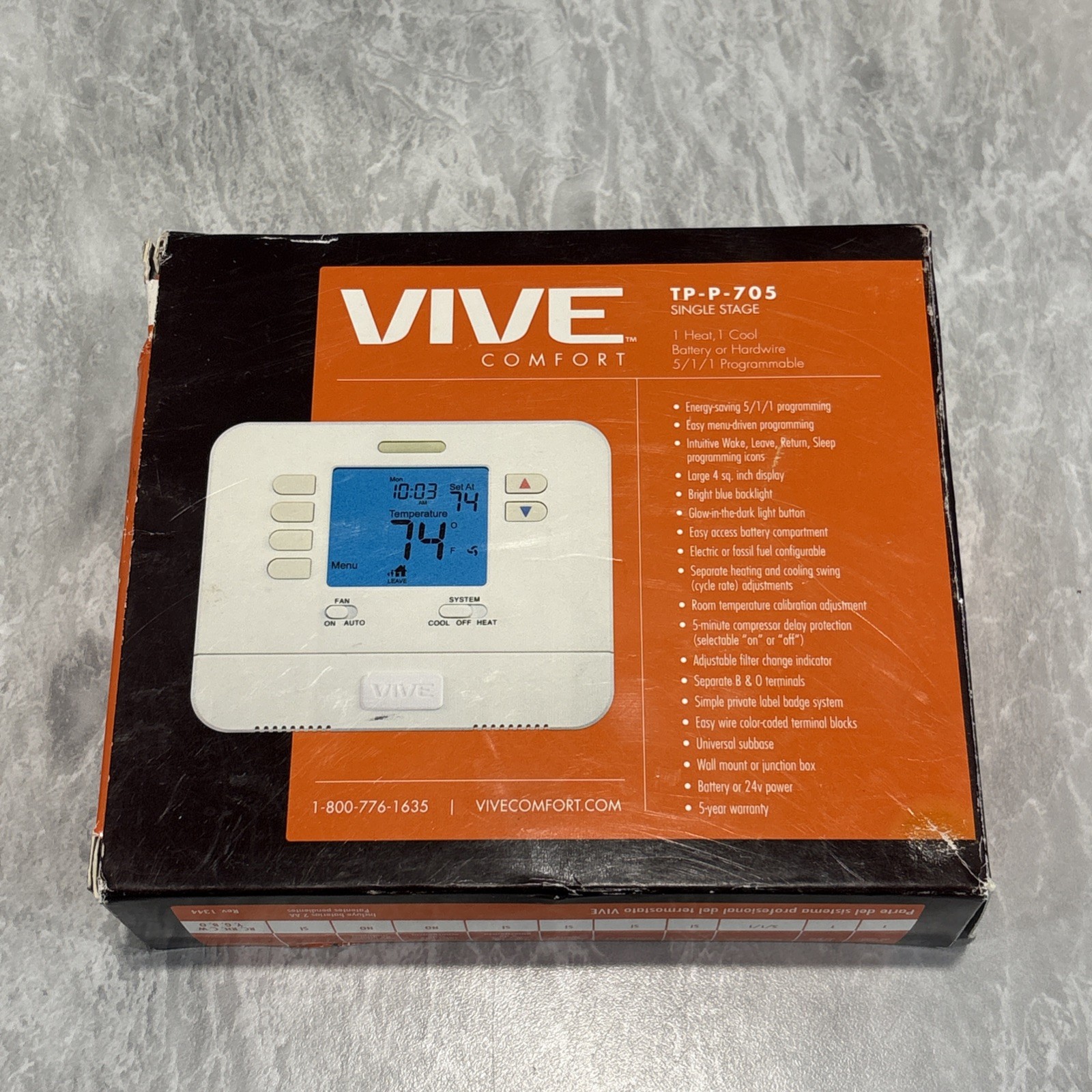 VIVE COMFORT TP-P-705 Programmable Thermostat Single Stage (NEW)