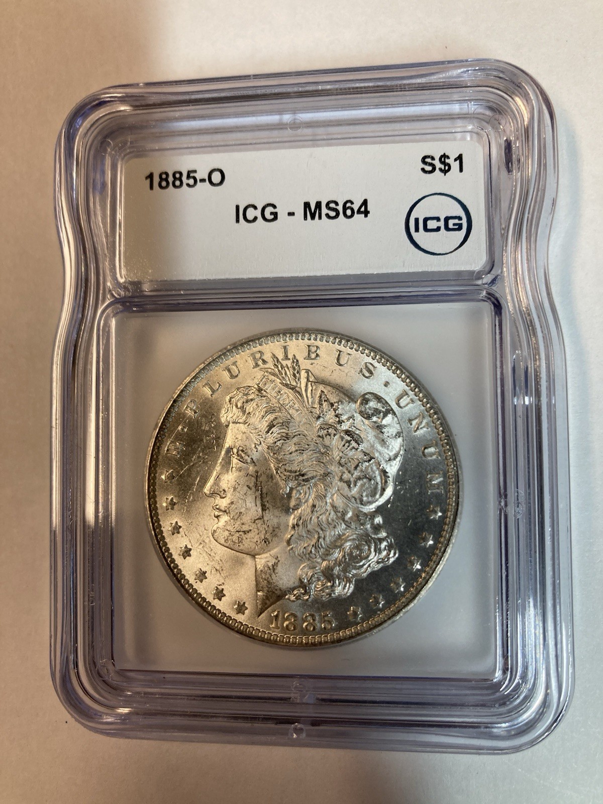 Beautiful 1885-O ICG Morgan Silver Dollar MS 64
