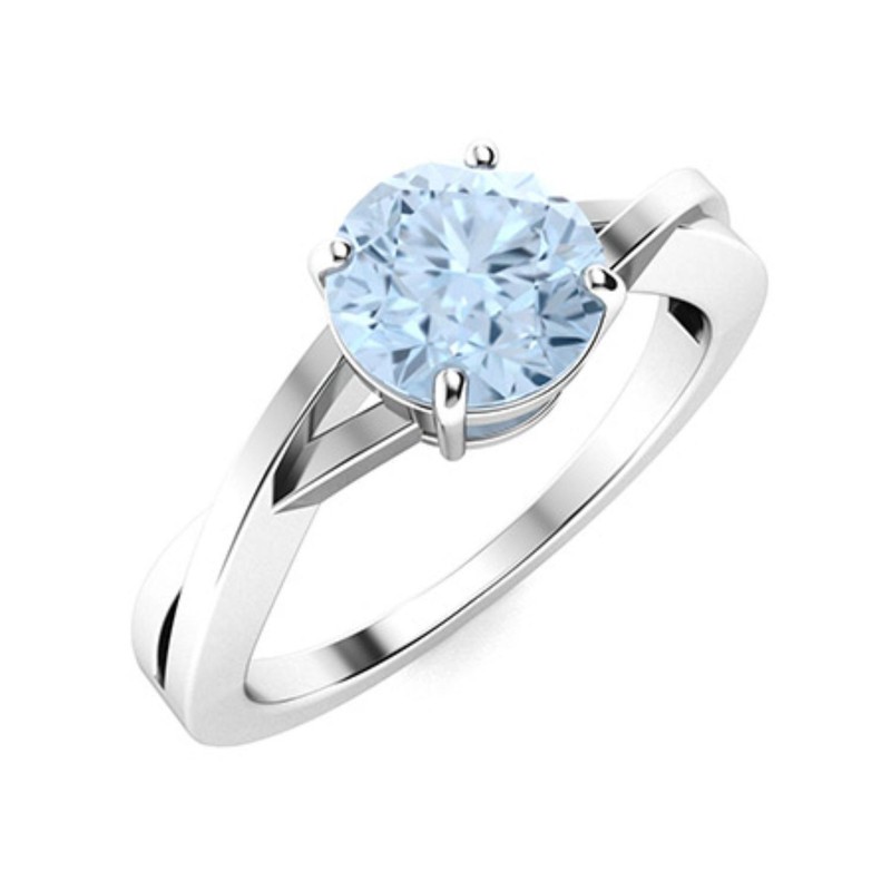 Round Aquamarine Stone 925 Silver Boho Solitaire Wedding Prong Ring Jewelry