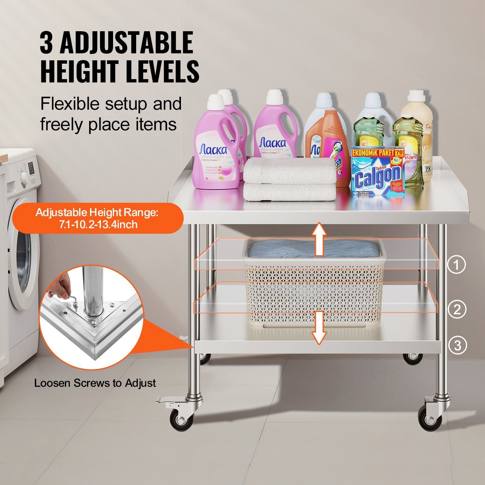 30x36in Stainless Steel Work Table with 3-Sided Backsplash