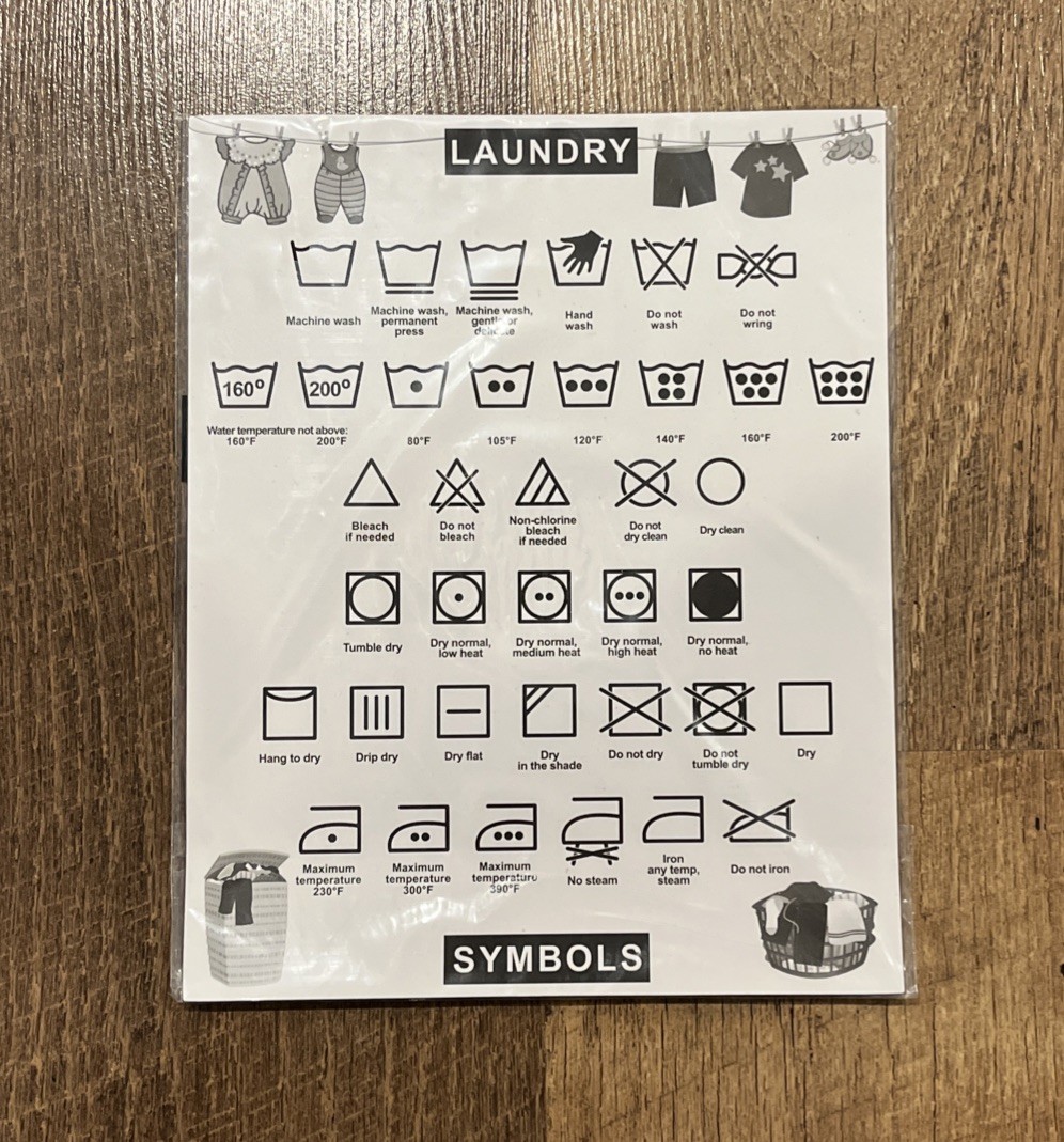 Laundry Symbols Chart 8" x 10" Magnetic New Sealed