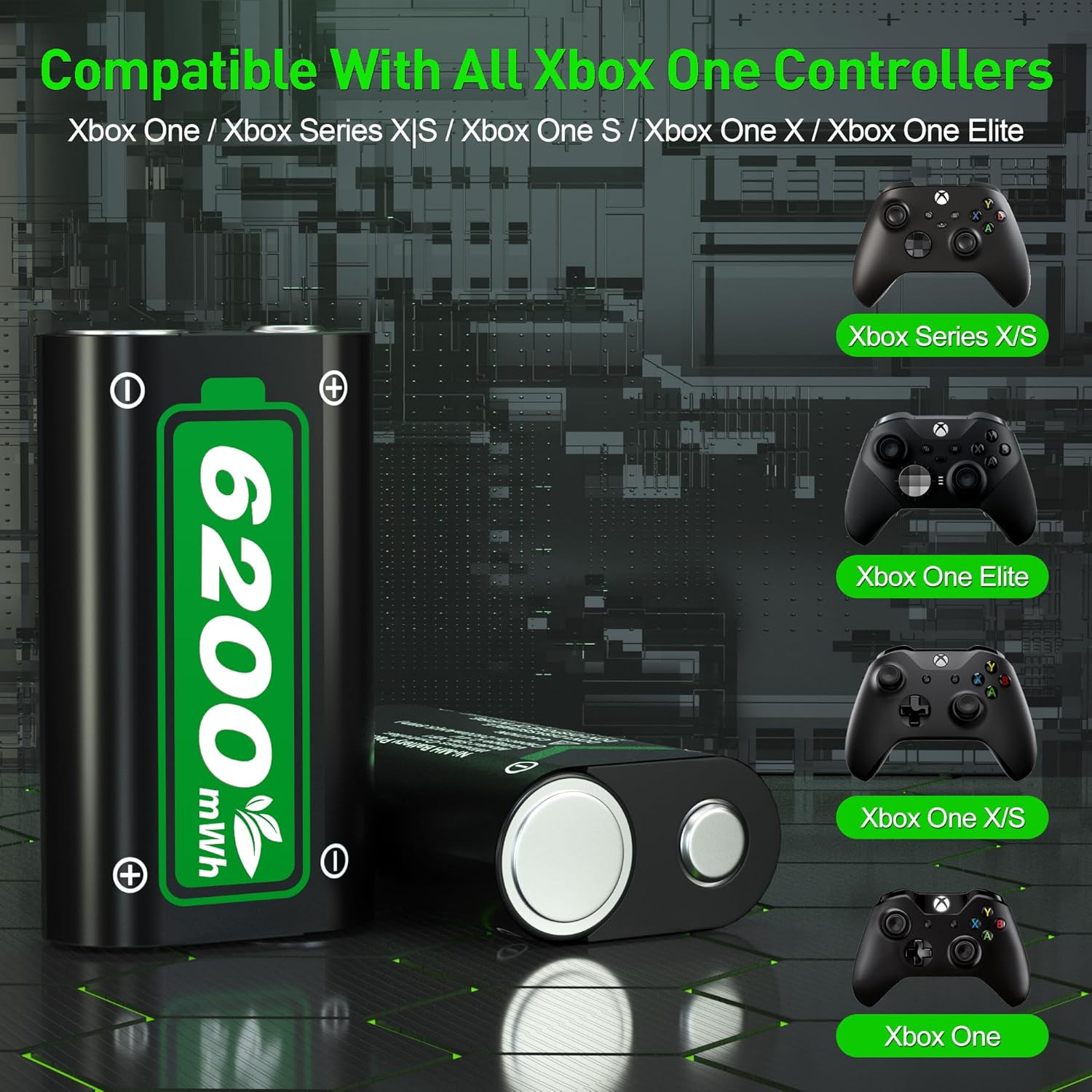 Ukor Fast Charging 2X6200Mwh Rechargeable Battery Packs with Charger for Xbox On
