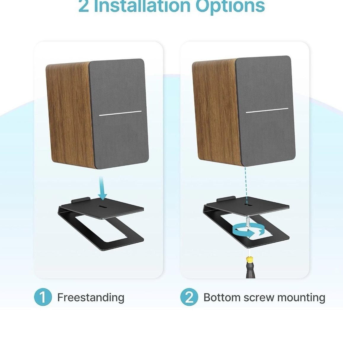 Pegzone Black Steel Desktop Speaker Stands – Freestanding Pair HWS1001BK